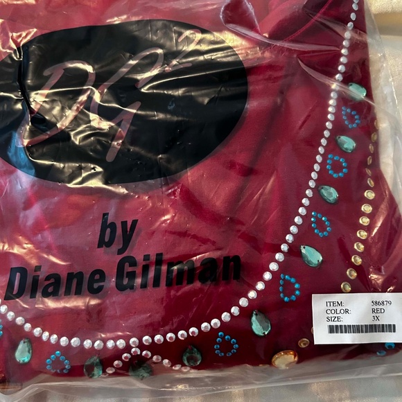 TOP, HAND SEWN MULTICOLOUR BEADS, RED, SIZE 3X, ROUND NECK, LONG SLEEVE, DIANE - Picture 12 of 15